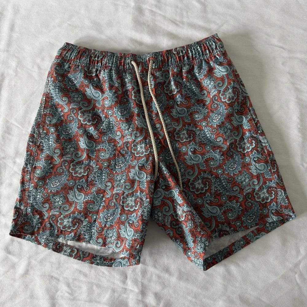 Fair Harbor Lined Swim Trunks Mens Medium Paisley Beach Vacation Drawstring